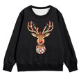 thumbnail image 2 of Girls Sweatshirt Kids Holiday Tree Print Pocket Crew Neck Long Sleeve Hoodless Top Black 3-4 Years, 2 of 4