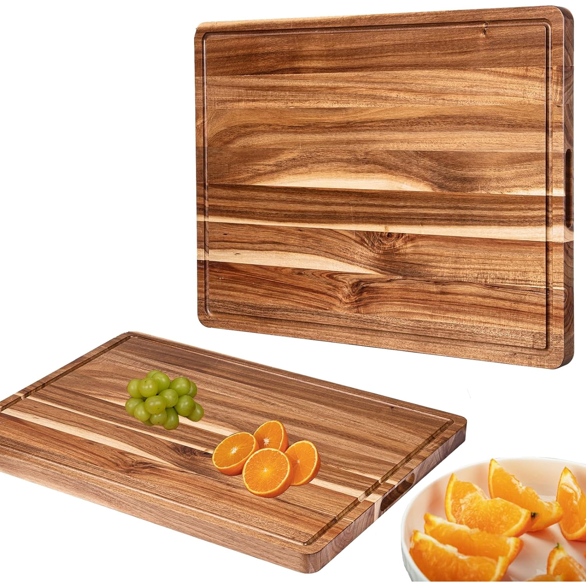 COZONY 24 x 18" Extra Large Wood Cutting Board for Kitchen , 1.1" Thick with Side Handles and Juice Slots for Meat Cutting, Gravy Slots, Cheese Boards, Vegetables