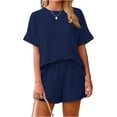 thumbnail image 2 of Short Sleeve Women 2 Pieces Matching Sets Ribbed Tops and Shorts Lounger Sets, 2 of 6
