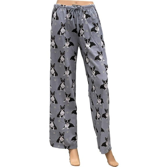 E & S Imports Women's #021 Boston Terrier Dog Lounge Pants - Dog Pajama Pants Bottoms - (Large)