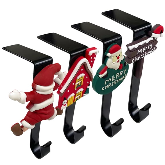 Christmas Stocking Holder for Mantle Set of 4, Reusable Christmas Stocking Hooks, No-Damage Xmas Hanger for Fireplace mantle Grip Stand Christmas Decoration Ornaments Hanging