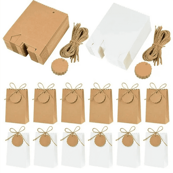 50Set Kraft Paper Gift Box with Rope Retro Candy Cookie Bag Wedding Birthday Supplies Packaging