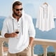 thumbnail image 2 of Blusa informal de manga larga con capucha para hombre, con cordón ajustable, de poliéster, con botones y cuello alto para playa, 2 of 5