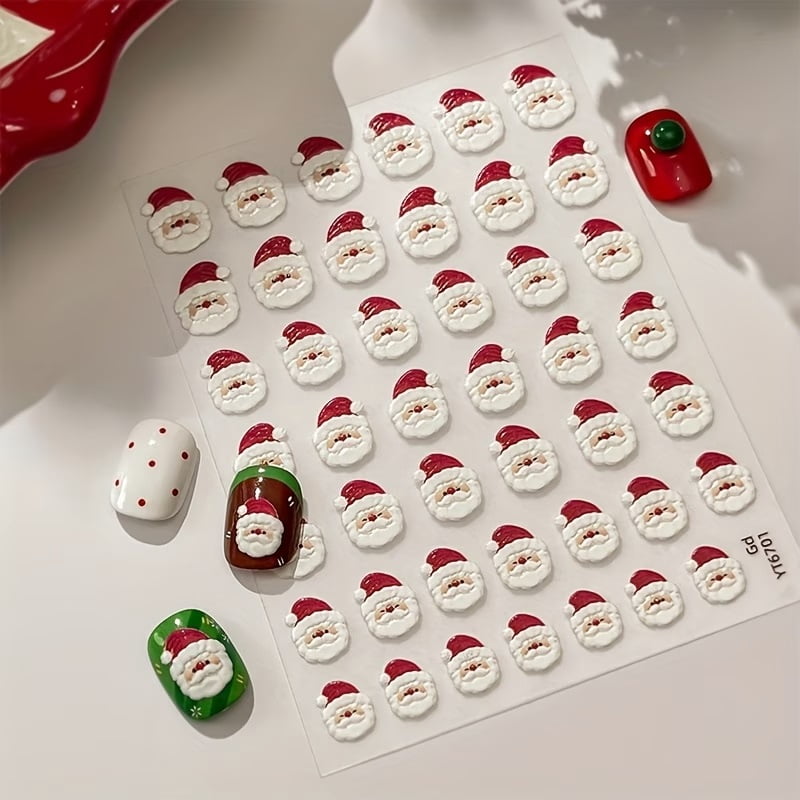 5D Christmas Nail Stickers - Cute Big-Headed Santa Designs & Festive Holiday Nail Art Decorations