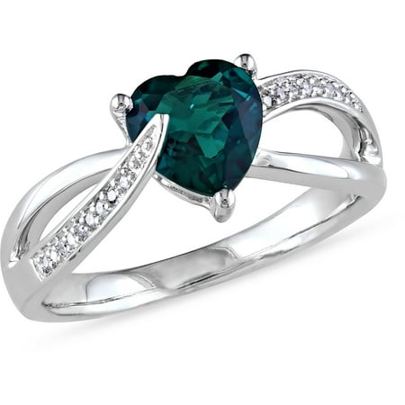 1 Carat T.G.W. Created Emerald and Diamond-Accent Sterling Silver Cross-Over Heart Ring