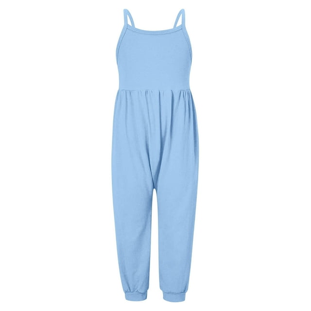 Girls Jumpsuit Sleeveless Rompers for Girls Casual V Neck Suspender Rompers with Pockets Girls Outfits Size 2T