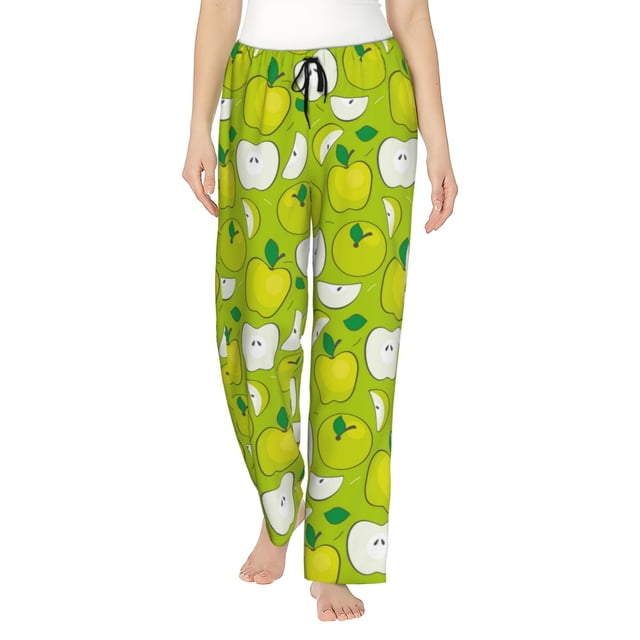 Fotbe Green Apple Pantalones de Pijama para Mujer, Pantalones de Dormir, Pantalones Pj con Cordón y Bolsillos-X-Large