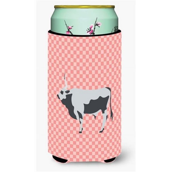 Hungarian Grey Steppe Cow Pink Check Tall Boy Beverage Insulator Hugger
