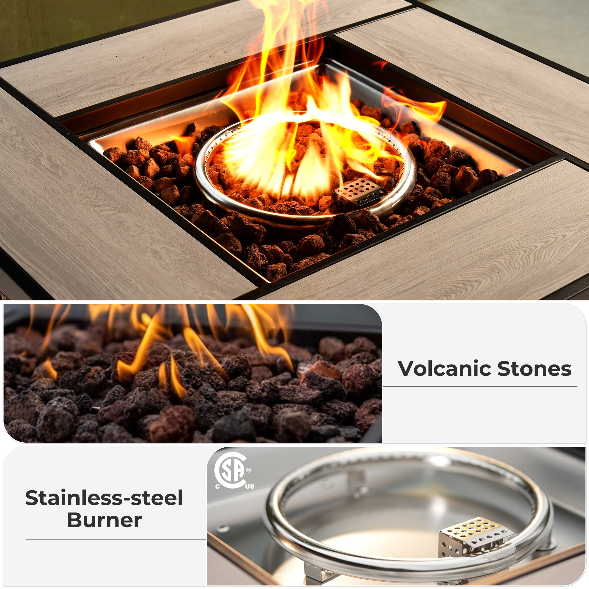 Ovios 30 Inch Propane Fire Pit CSA-Listed Outdoor Fire Pit Table, 50,000 BTU Wicker Gas Fire Pits for Outside with Lid and Lava Rock on Patio Deck Garden Backyard