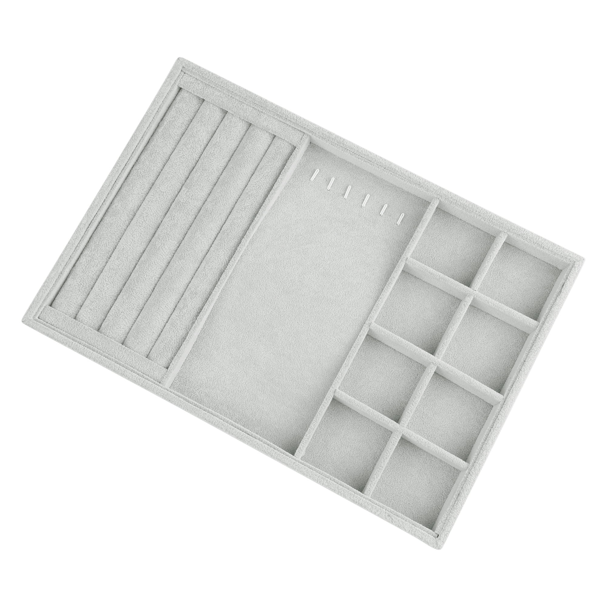 Unique Bargains Velvet Jewelry Organizer Trays with Removable Dividers Grey