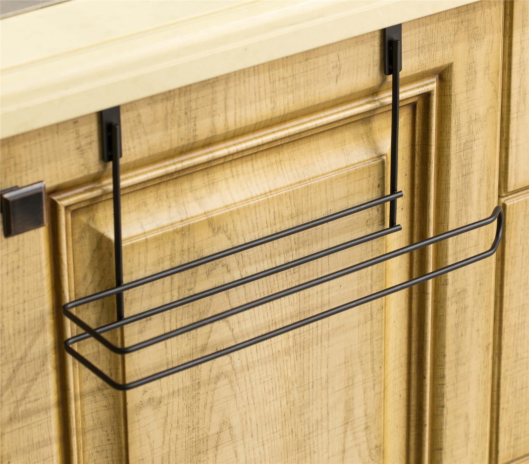Basicwise Hanging Paper Towel Holder Over-the-Cabinet Door Organizer Rack Space-Saving Kitchen and Under-Sink Storage Solution for Standard Rolls with Easy Access for Home Office and Everyday Use