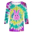 thumbnail image 4 of Liquidation d'Été Staron Hauts d'Été pour Femmes Pâques Col Rond Manches 3/4 Hauts Décontractés Basiques T-Shirts Graphiques Blouses, 4 of 5