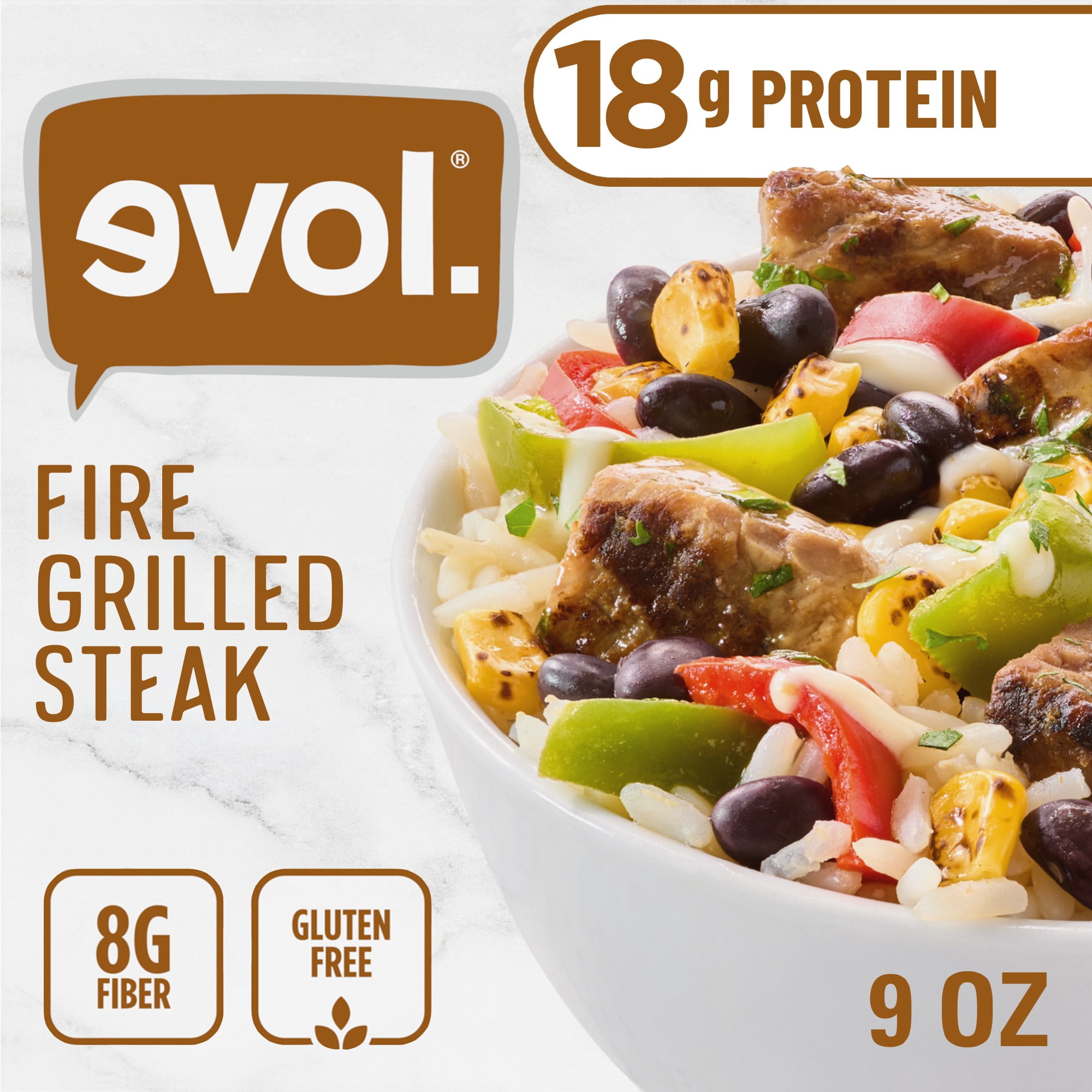 Evol Fire Grilled Steak Bowl 18g Protein, High Protein Frozen Meal, 9 oz (Frozen)