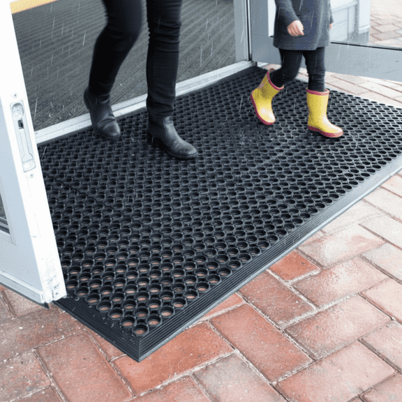 Tenozek Large Rubber Doormat for Outdoor - 60 x 35 inch Heavy Duty Outdoor Drainage Mats with Holes - Waterproof Non Slip Floor Mat for Door, Commercial Kitchen, Pool, Restaurant, Entrance