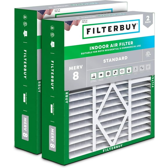 Filterbuy 20x25x5 MERV 8 Pleated HVAC AC Furnace Air Filters for Amana, Coleman, Goodman, Maytag, York, and More (2-Pack)