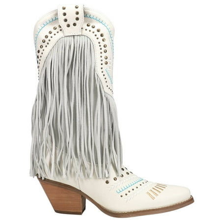 

Dingo Womens Gypsy Studded Fringe Pull On Casual Boots Mid Calf Low Heel 1-2