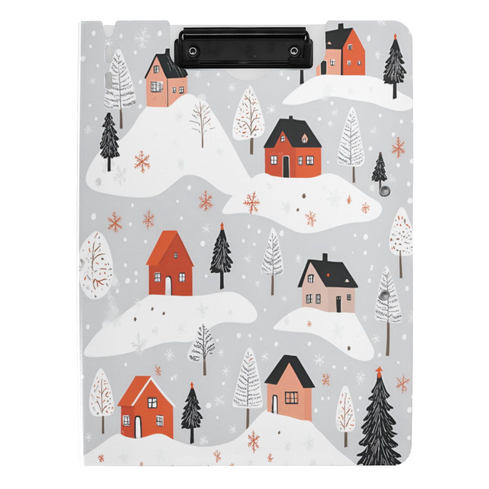 FORMRS A4 Clipboard Folder with Pen Holder Horizontal Foldable School Office Binder, Cartoon Red Houses