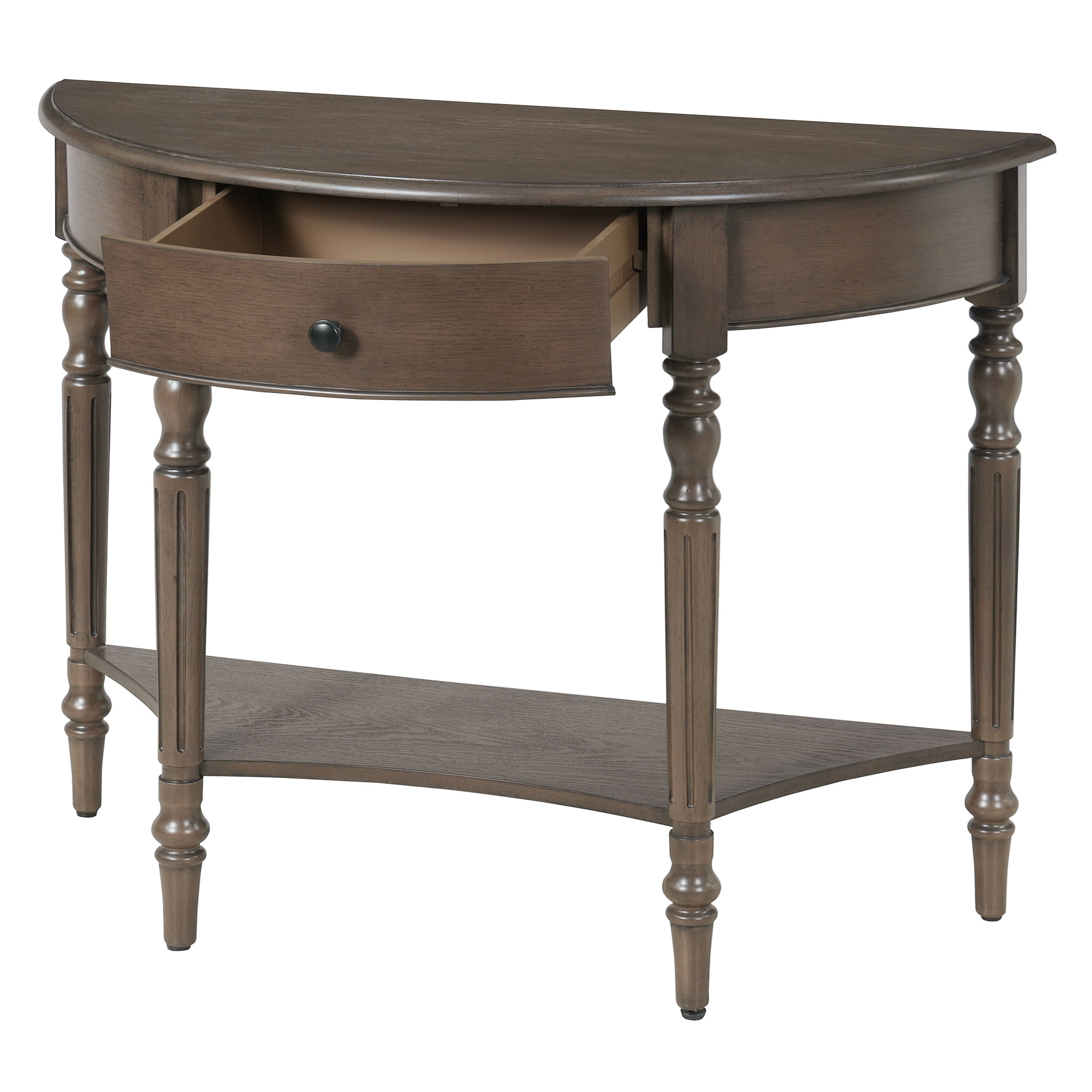 Euroco 39" Half Moon Console Table, Farmhouse Narrow Sofa Table with Bottom Shelf & 1 Drawer,Wood Entryway Table Accent Table for Living Room, Hallway,Walnut