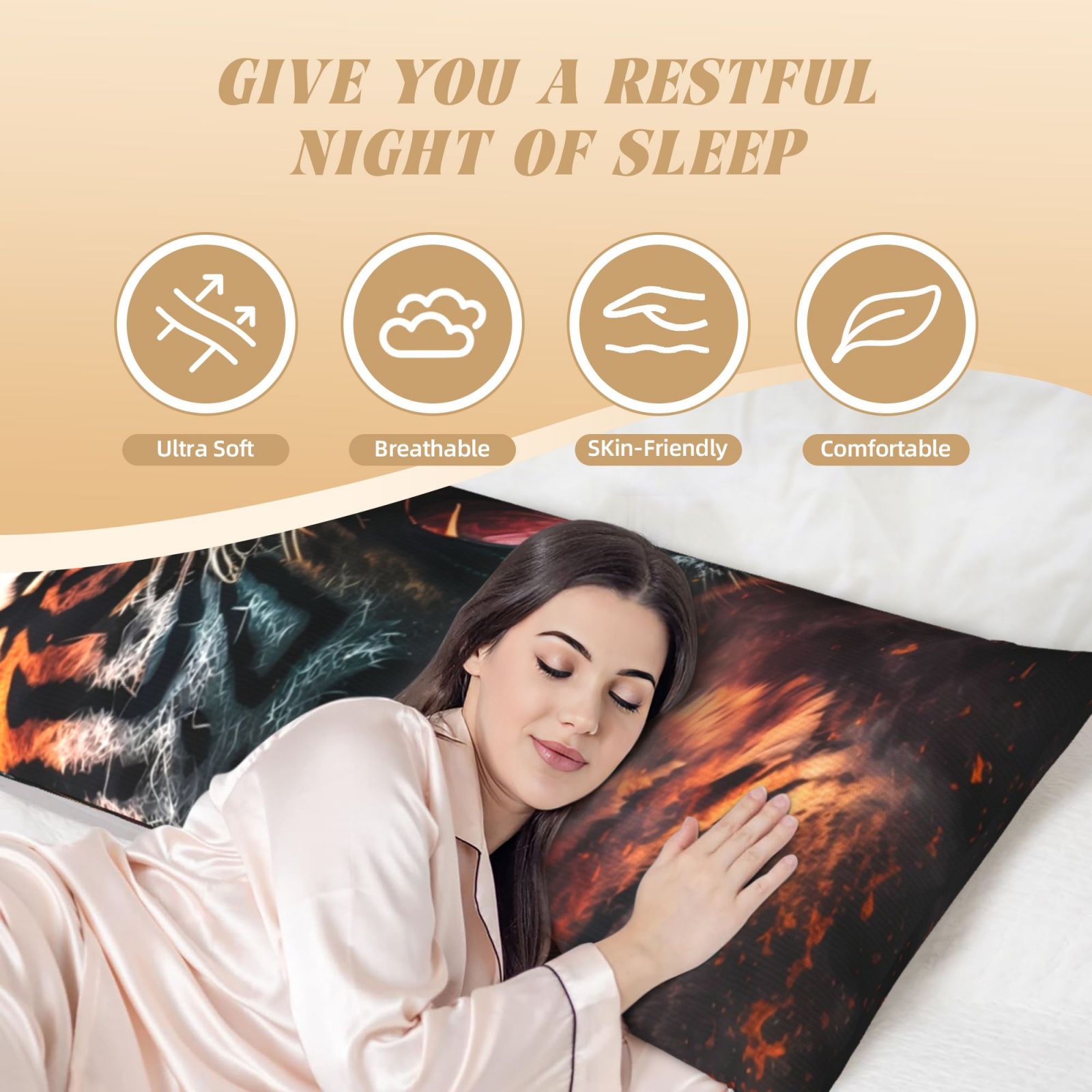 Naloa Cool Tiger Super Soft 20x60 Body Pillow Case,Long Side Hidden Zipper（PILLOWS ARE NOT INCLUDED）