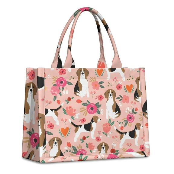Large Capacity Tote Bag,Pink Beagle and Flower Handbag Fashion Luxury Tote Bag,15.7"x13"x 5.1" Inches,Laptop Compatible