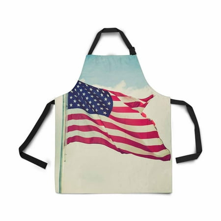 

ASHLEIGH Vintage Retro USA Flag Apron for Women Men Girls Chef with Pockets United States of America Adjustable Bib Novelty Kitchen Apron for Cooking Baking Gardening Pet Grooming Cleaning