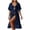 #0029-Dark Blue, variant on Pounoo Women's Beach Cover Ups V Neck Short Sleeve Chiffon Cover Ups Beach Vacation Style Lightweight Breathable Drawstring Waist Ruffle Hem Loose Fit Cover Ups Gift