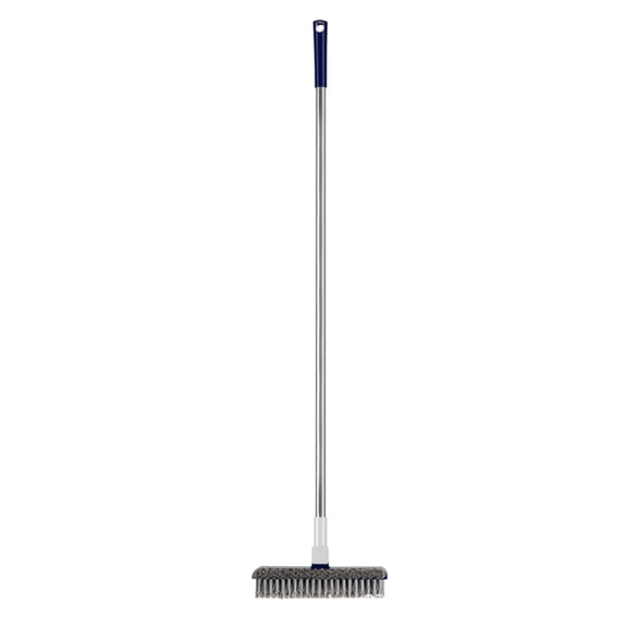 Vikakiooze 2 In 1 Scalable Cleaning Floor Scrub Brush Floor Brush With Long Handle Grout Brush Scrape V-Shape Stiff Bristle Cleaning Brush With Squeegee Rotating