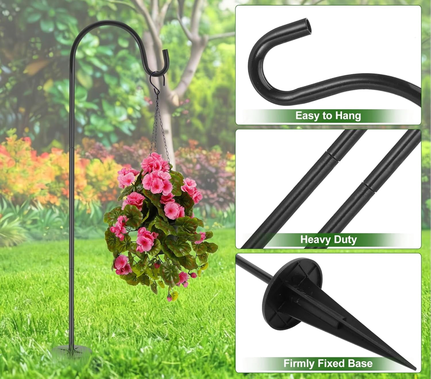 IMIKEYA Shepherds Hooks for Outdoor: 27-Inch 1 Pack Garden Stake Hook Adjustable Plant Stand Hanger Bird Feeder Solar Light Hanging Lanterns Lightweight Plants