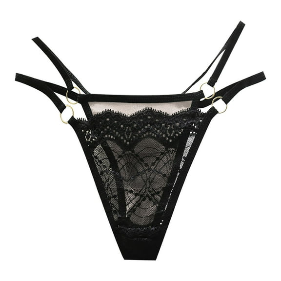 Womens Sexy Low Waist Satin Through Transparent Hollow Lace Thong Panties