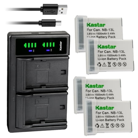 Kastar 4-Pack NB-13L Battery and LTD2 USB Charger Replacement for Canon PowerShot SX740 HS  G1 X Mark III  PowerShot G5 X  PowerShot G5 X II  PowerShot G7 X  PowerShot G7 X Mark II Camera