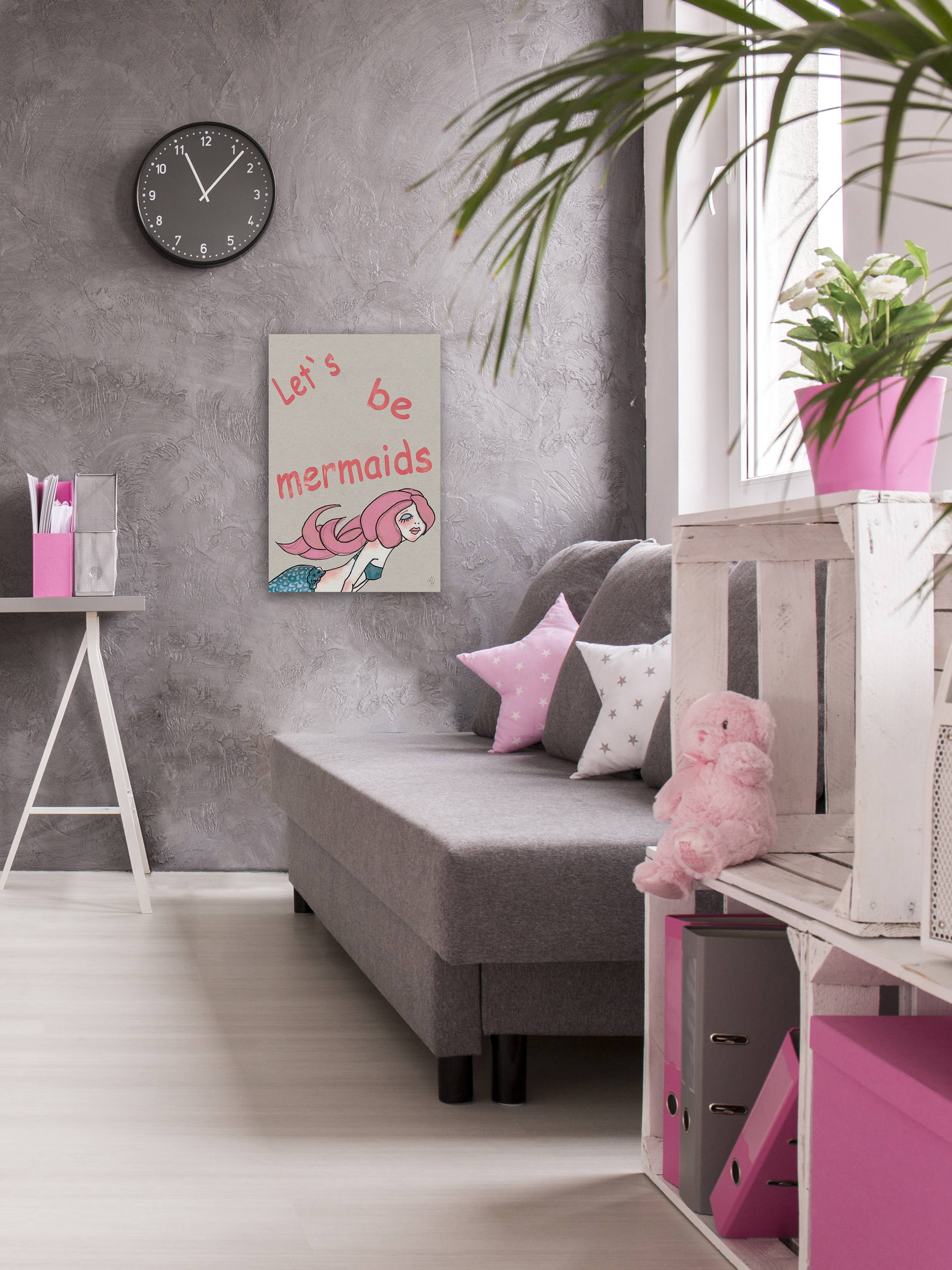 Marmont Hill Let's Be Pink Mermaids Canvas Wall Art