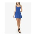 thumbnail image 1 of B DARLIN Robe Courte de Fête à Bretelles Spaghetti Zippée Bleue pour Femmes, Col en V, Coupe Ajustée + Évasée, Juniors 3\4, 1 of 1