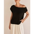 thumbnail image 2 of PUWEI Women's Off Shoulder Sweater Ribbed Knit Top Short Sleeve Pullover Blouse, 2 of 7
