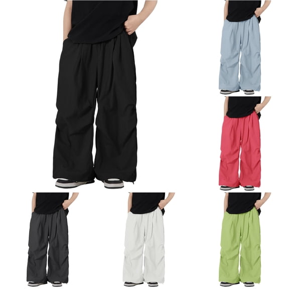 Byoo Toddler Boy's Wide‑Leg Multi‑Pocket Cargo Pants Solid Loose‑Fit Trousers Daily Play Bottoms,Black