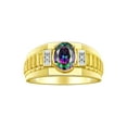 thumbnail image 1 of RYLOS Men's Rings Yellow Gold Plated Silver Rings Classic Designer Style 8X6MM Oval Gemstone & Diamond Ring Alexandrite Birthstone Rings For Men Size 9, 1 of 7
