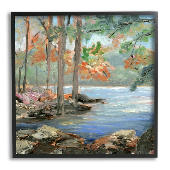 Stupell Woodland Creek Looming Trees Landscape Painting Black Framed Art Print Wall Art