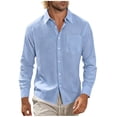 thumbnail image 4 of COSFO Long Sleeve Button Up Shirts for Men Blue Casual Cotton Linen Shirts Classic Fit Lightweight with Pockets Collared Men's Shirts, 4 of 7