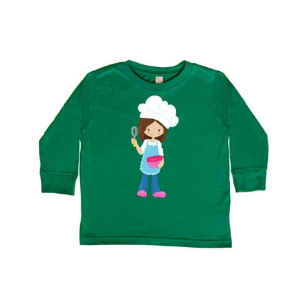 

Inktastic Baking Girl Girl With Chef s Hat Brown Hair Gift Toddler Toddler Girl Long Sleeve T-Shirt