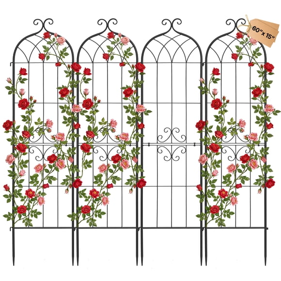 VEVOR Garden Trellis, 60 x 15 inch Rose Trellis, 4 Packs Garden Flower Rose Trellises with Powder-Coated Finish & Convenient Locking Design, Plant Support Trellises for Flowers