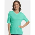 thumbnail image 4 of Women's Short Sleeve V Neck Casual Basic Solid Color Pullover Lightweight Soft Knit T-Shirt Tops, 4 of 5