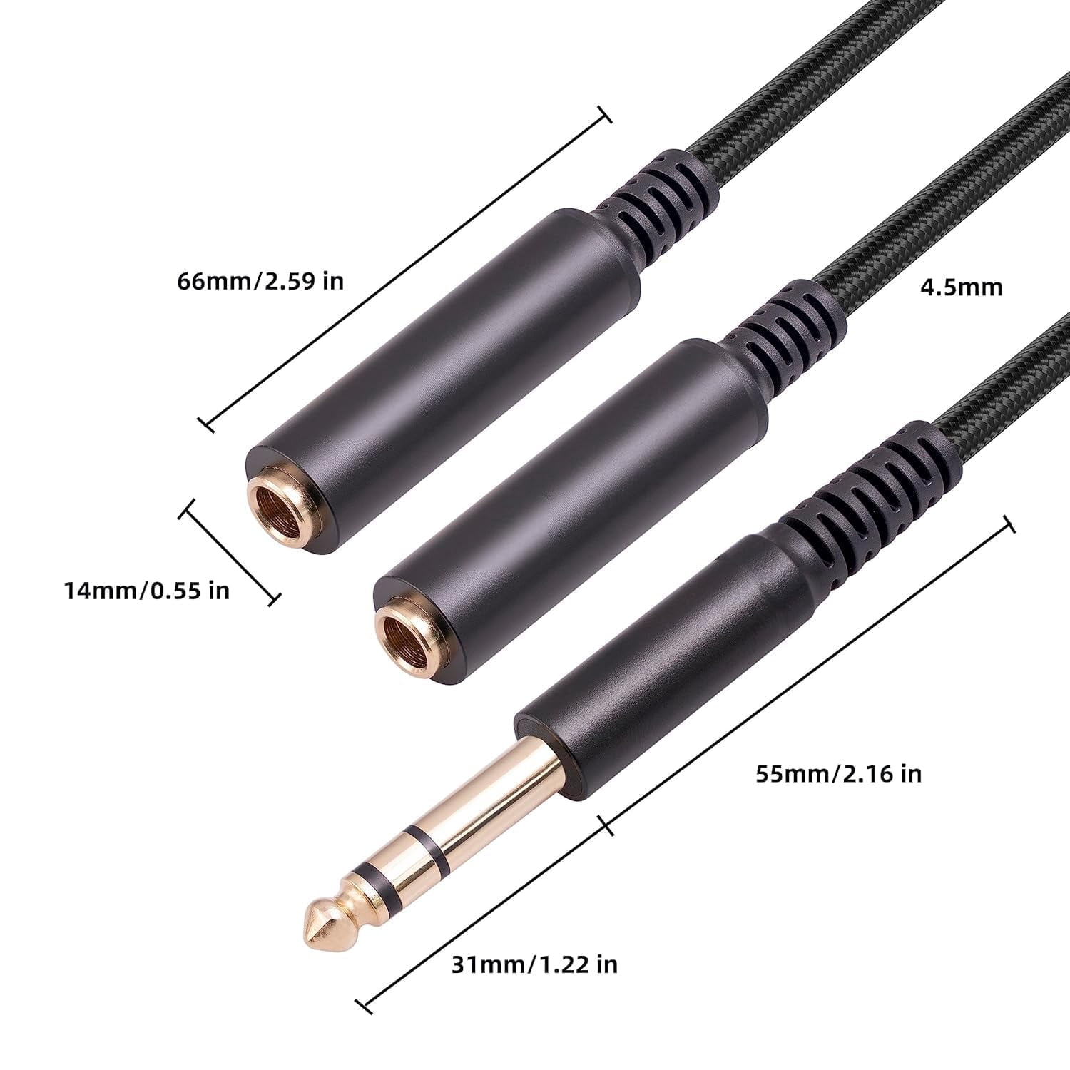 1/4 TRS Stereo Audio Cable for Guitar or Mixer with Jack Output, 1 FT, Pack, Black, Splitter Y Adapter, 6.35mm Male to Dual Female