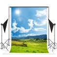thumbnail image 1 of XDDJA Tissu Polyester 5X7ft Paysage Nature Photographie Arrière-Plans Herbe Verte Nuages Blancs Ciel Bleu Photo Studio Fond, 1 of 2