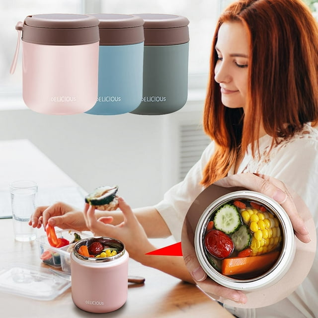 Fiudx Taza para Sopa de Acero Inoxidable 304, con Aislamiento Al Vacío, Asa a Prueba de Fugas y Fácil de Transportar, Boca Ancha con Cuchara, Recipiente para Alimentos Fríos y Calientes, Ideal para O