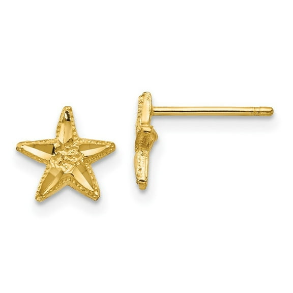 14k Yellow Gold Post Sparkle Cut Sea shell Nautical Starfish Earrings Measures 8x8mm Wide - Earring for Women