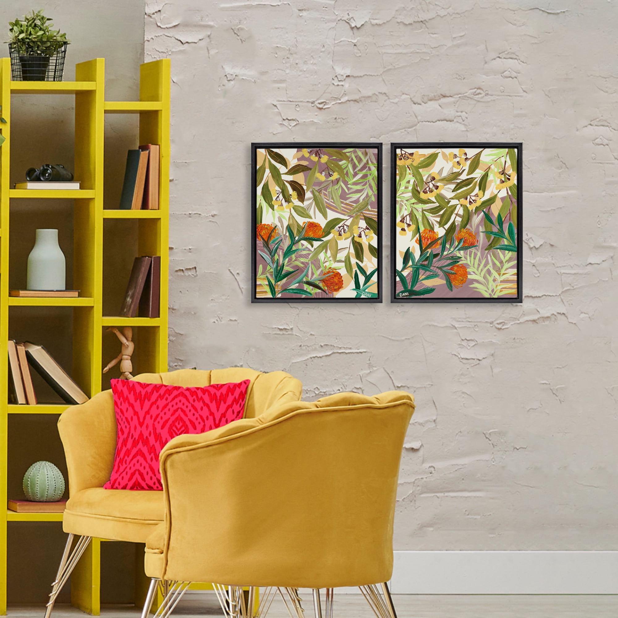 Stupell Industries Walk With Me Botanicals 2 Piece Black Framed Floater Canvas Set, design by Dani Heyward