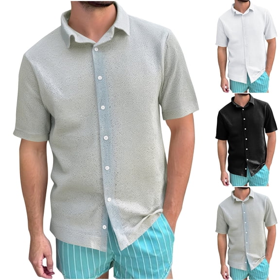 Xunlbb Men's Shirts T-Shirt for Men Fashionable Men's Temperament Casual Solid Color Transparent Short Sleeved Lapel Shirt Gift for Him, S-2XL