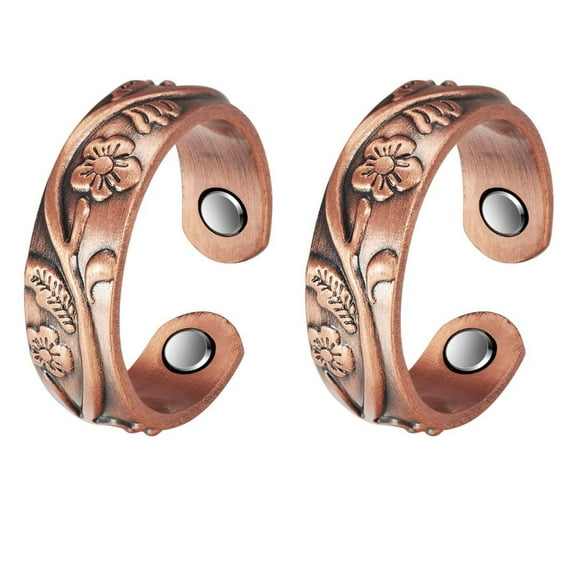 Magnetia Floral Magnetic Copper Rings fo Men, Set of 2, Pure Copper Jewelry Gift for Husband Huaband, Length:2.3''
