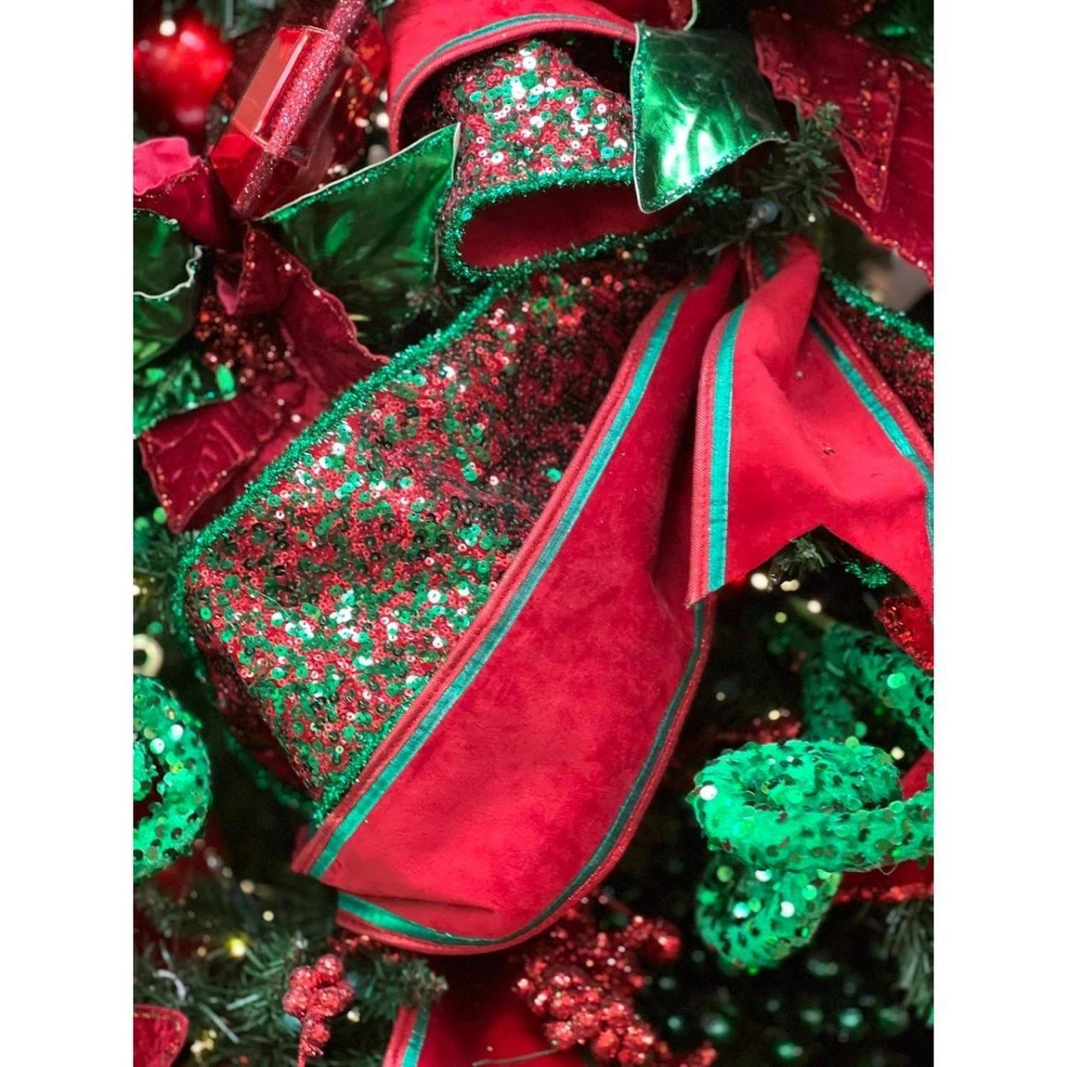Regency 4 Inch Red & Green Piping Velvet Metallic Dupion Ribbon (5 Yards)