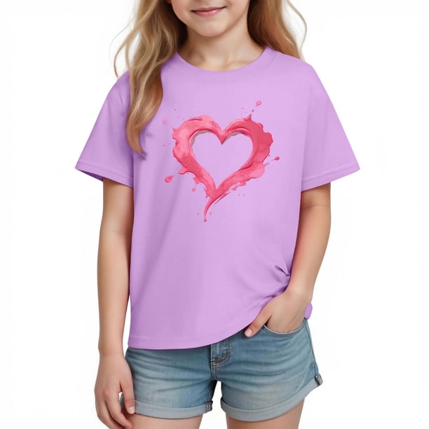 Blusas y camisas de manga corta con cuello redondo para niños y niñas, camisetas gráficas de manga corta, blusas con estampados bonitos para la temporada escolar.