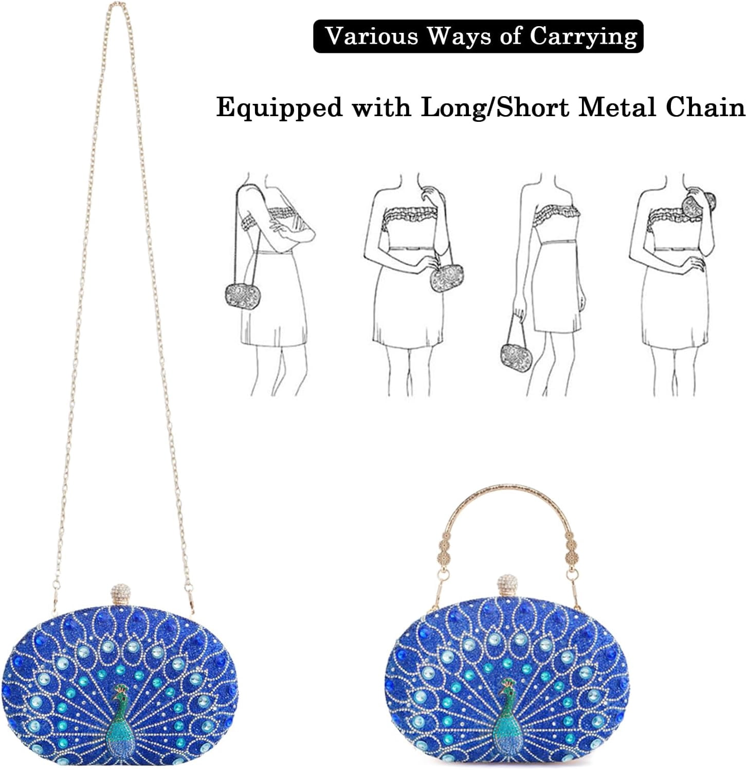 Womens Vintage Beaded Rhinestone Peacock Clutch Purse Handmade Crossbody Bag Evening Handbag For Wedding Party Prom
